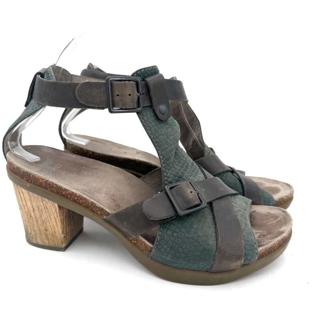 Dansko Women's Green & Brown Leather Dominque T-Strap Sandals Size 39 / 9